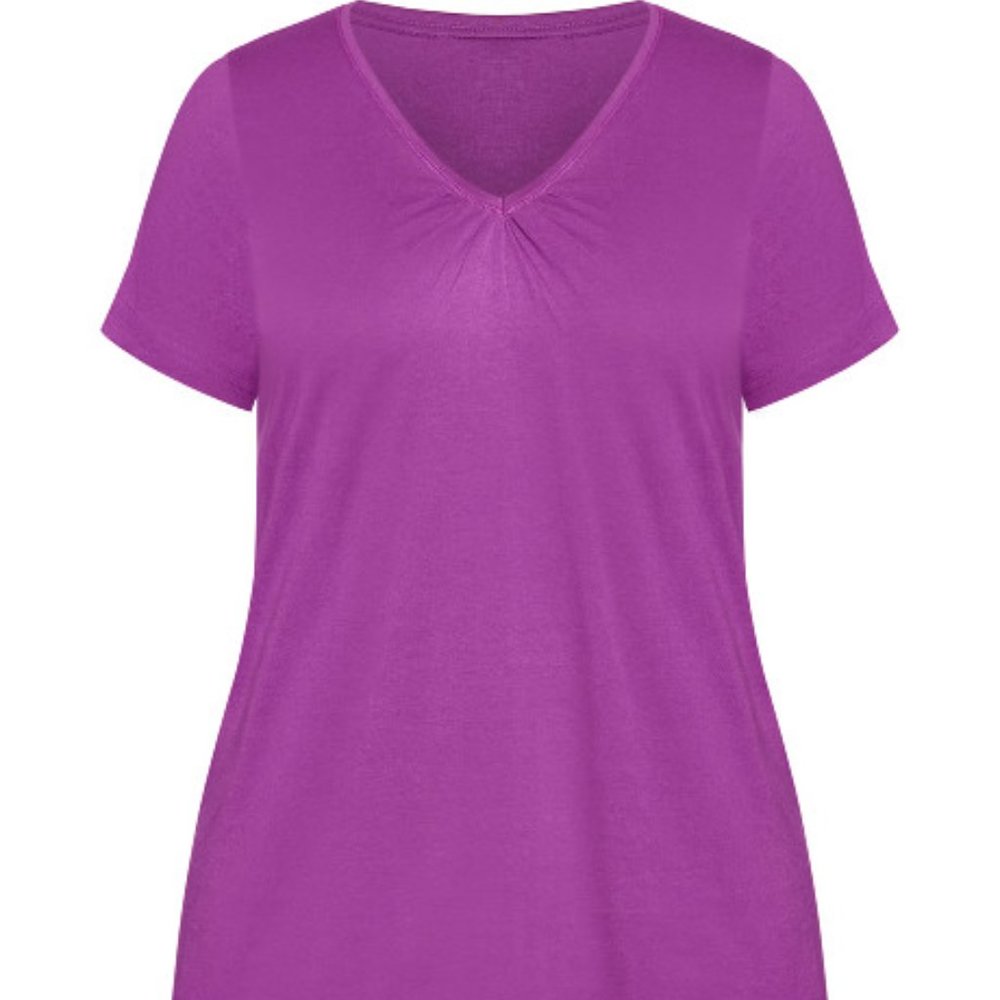 NWT Evans Gathered V Neck Cotton Purple Top T-Shirt - Picture 3 of 6
